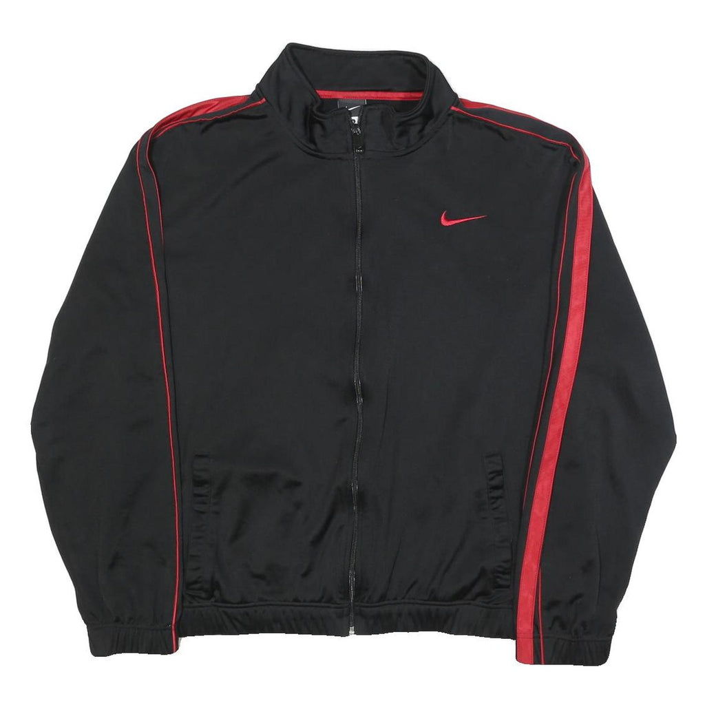 NIKE Mens Black & Red Jacket L Polyester Zip Plain Sports Casual Wear