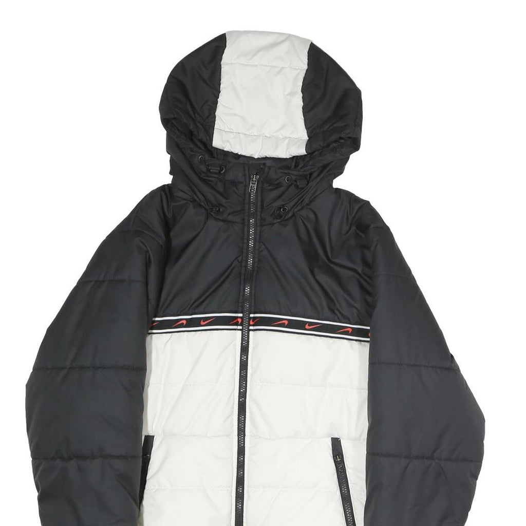 NIKE Mens Black & White Zip Up Puffer Jacket S Polyester Therma-Fit Hooded