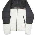 NIKE Mens Black & White Zip Up Puffer Jacket S Polyester Therma-Fit Hooded