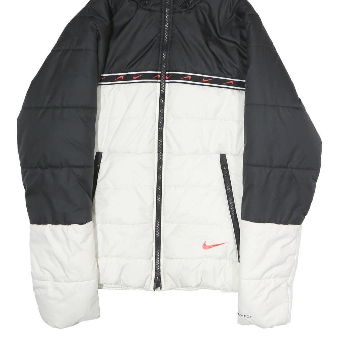 NIKE Mens Black & White Zip Up Puffer Jacket S Polyester Therma-Fit Hooded