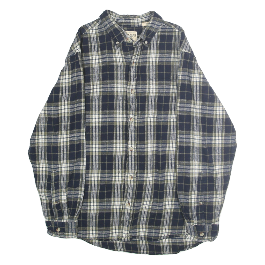 RED HEAD Mens Blue & Cream Plaid Shirt M Cotton Casual Button Down Long Sleeve