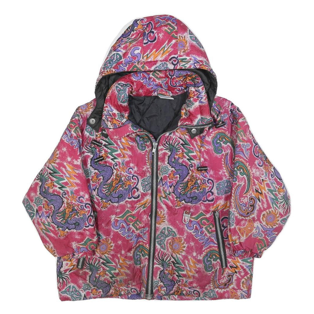 RODEO Girls Pink Purple Graphic Print Jacket M Polyester Blend Zip Hooded