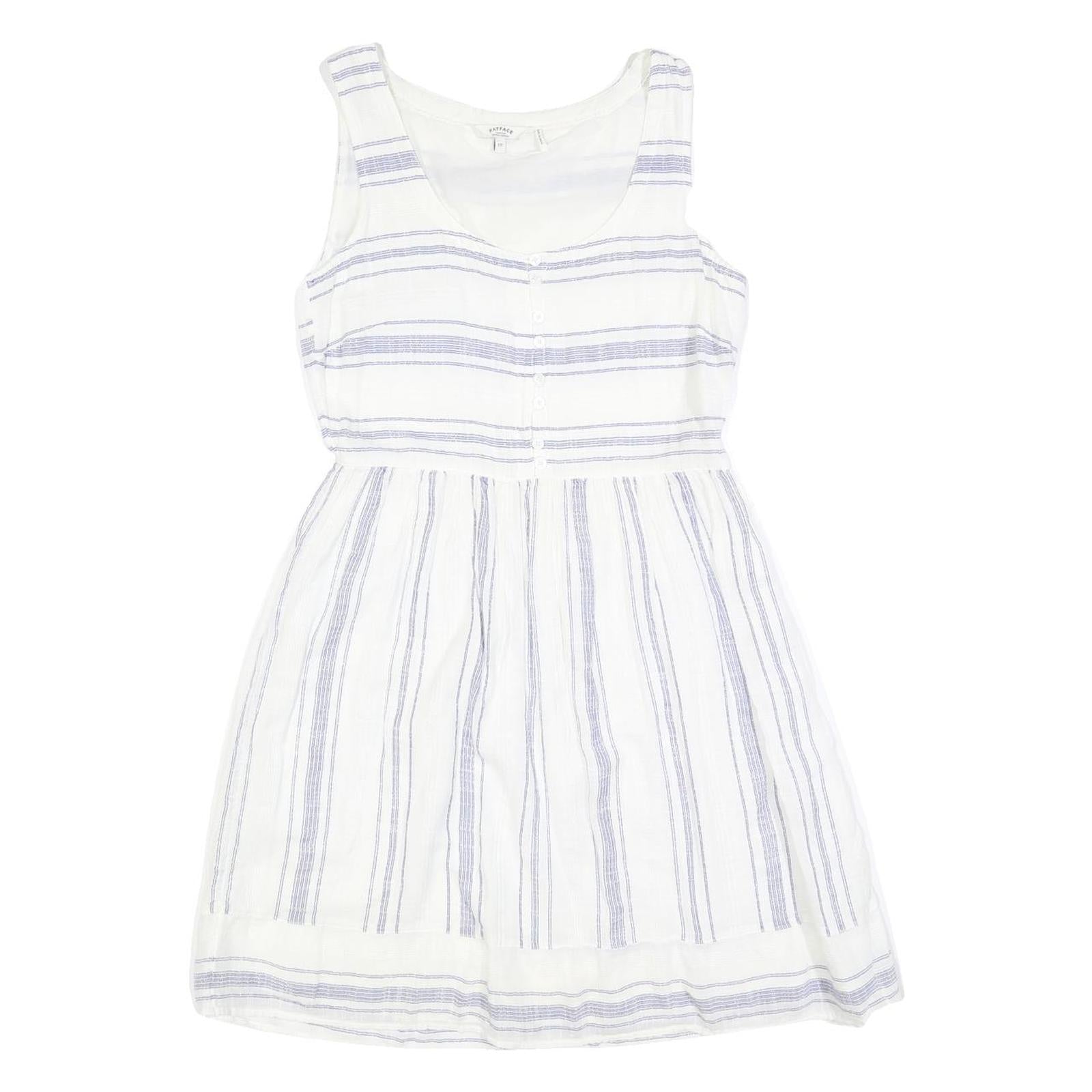 FAT FACE Womens White & Blue Striped Day Cotton Blend Sleeveless Knee Length