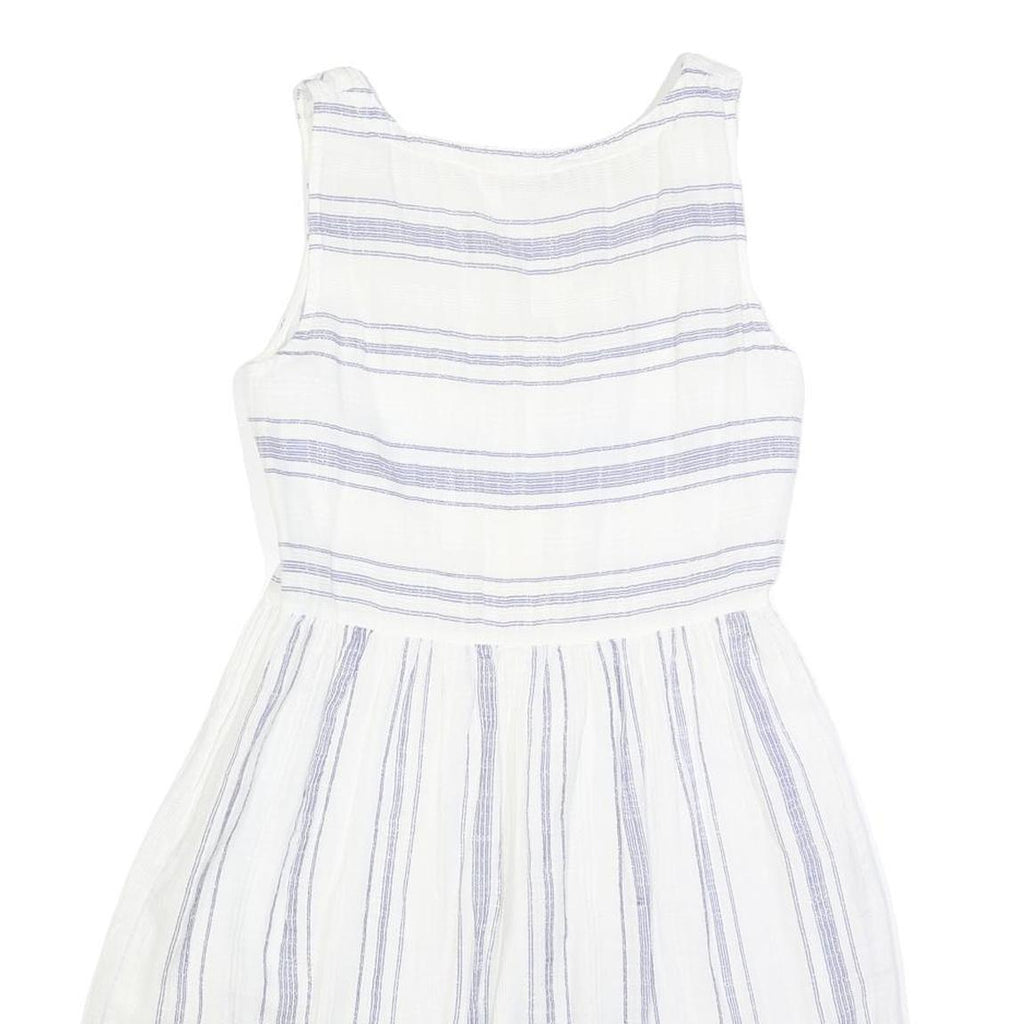 FAT FACE Womens White & Blue Striped Day Cotton Blend Sleeveless Knee Length
