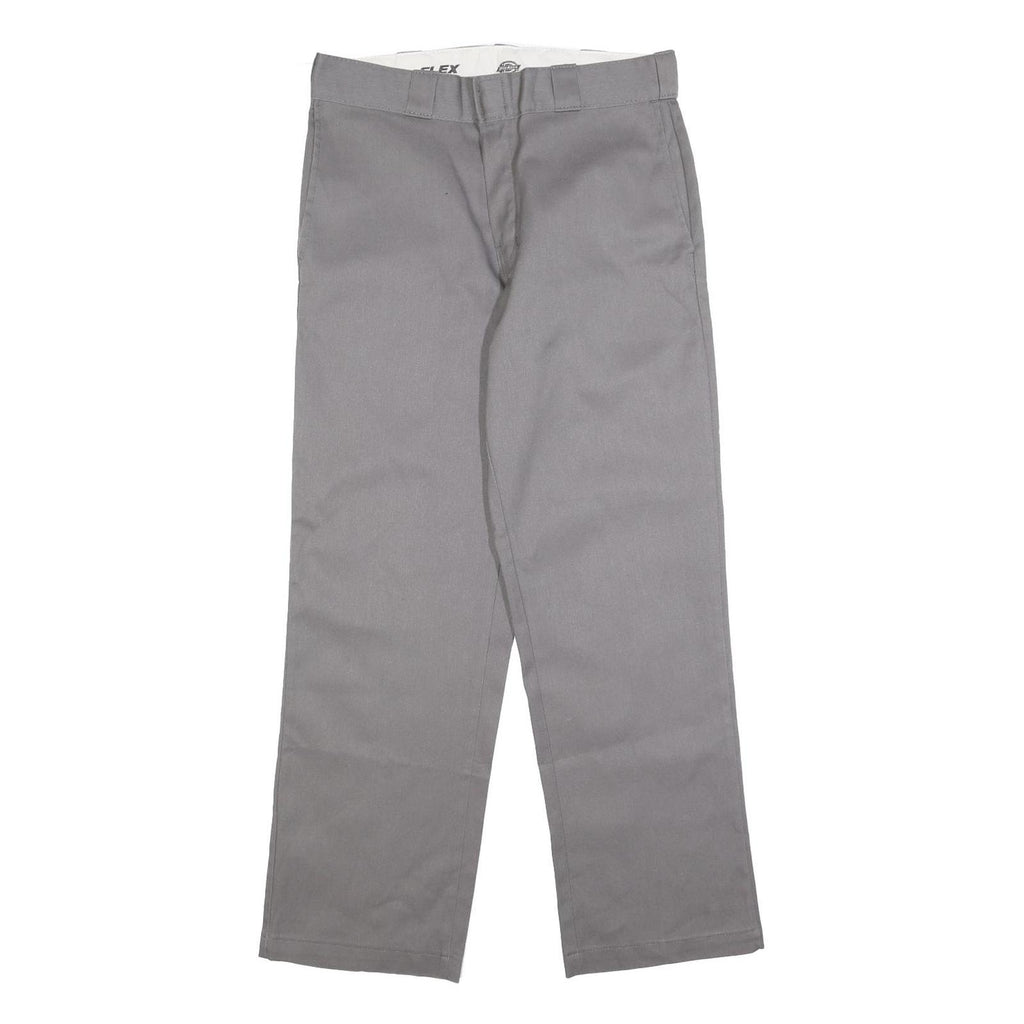 DICKIES Mens Regular Grey Cotton Blend Trousers W32 L30 Classic Zip Workwear