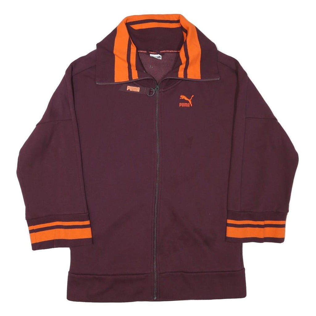 PUMA Womens Maroon & Orange Zip Jacket L Cotton Blend Plain Sporty Casual