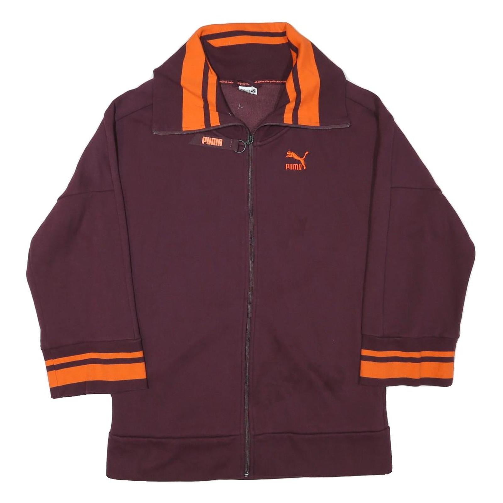 PUMA Womens Maroon & Orange Zip Jacket L Cotton Blend Plain Sporty Casual