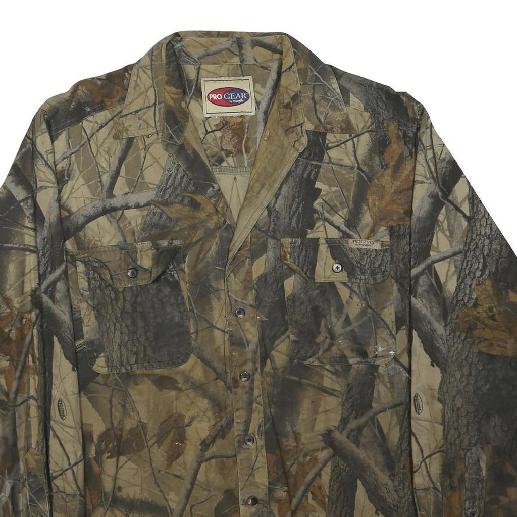 WRANGLER Mens Brown Camouflage Cotton Blend Shirt L Outdoor Hunting Style