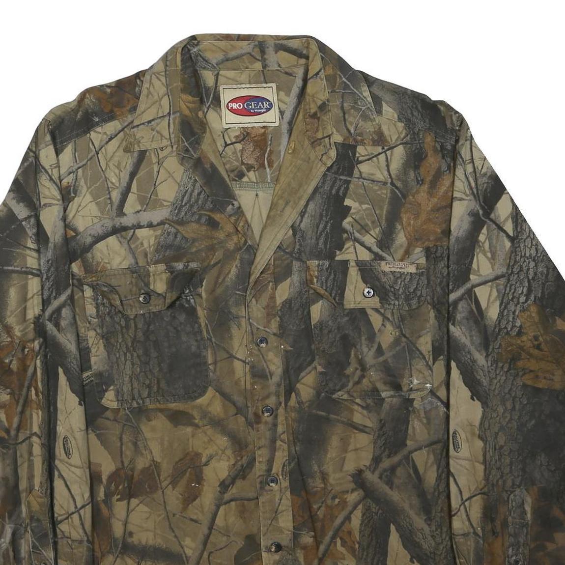 WRANGLER Mens Brown Camouflage Cotton Blend Shirt L Outdoor Hunting Style