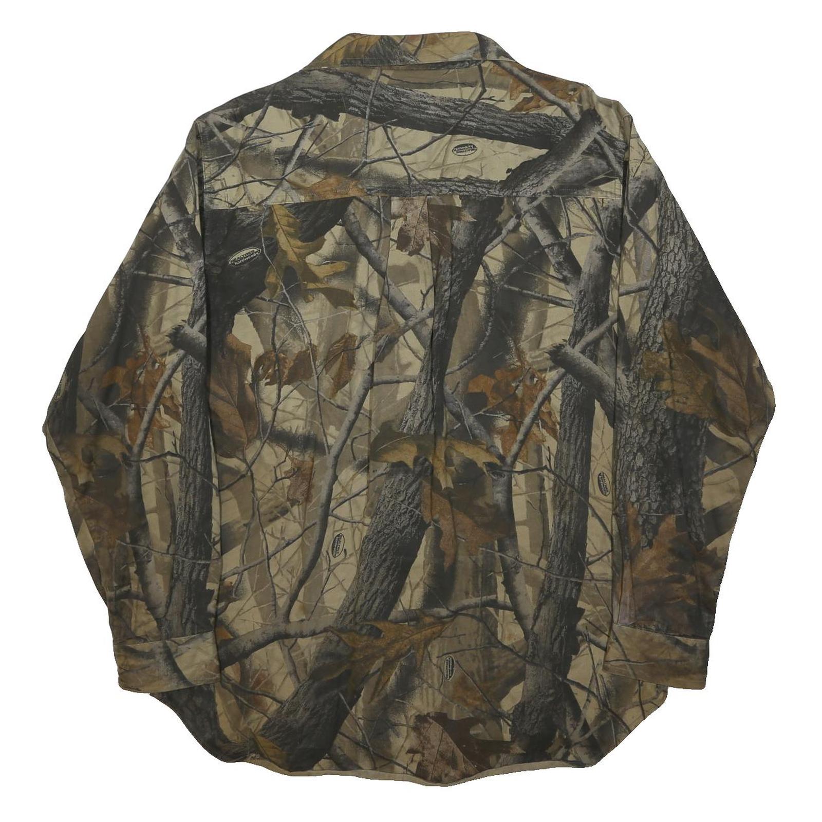WRANGLER Mens Brown Camouflage Cotton Blend Shirt L Outdoor Hunting Style