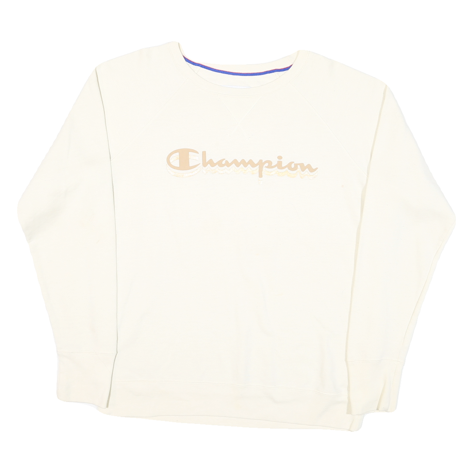 CHAMPION Womens White Cotton Blend Crew Neck Sweatshirt L Classic Logo Print