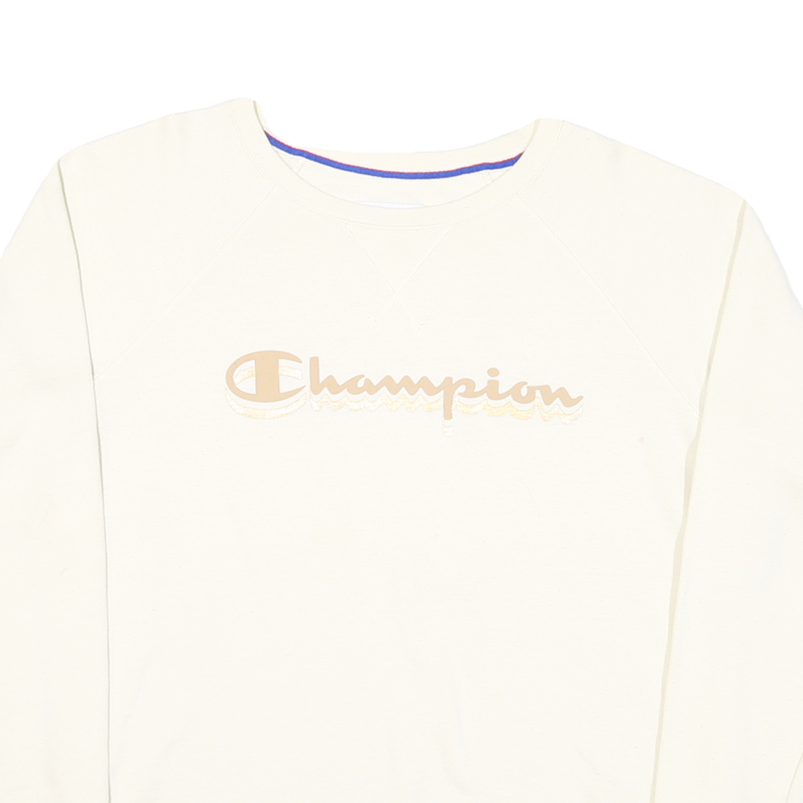 CHAMPION Womens White Cotton Blend Crew Neck Sweatshirt L Classic Logo Print