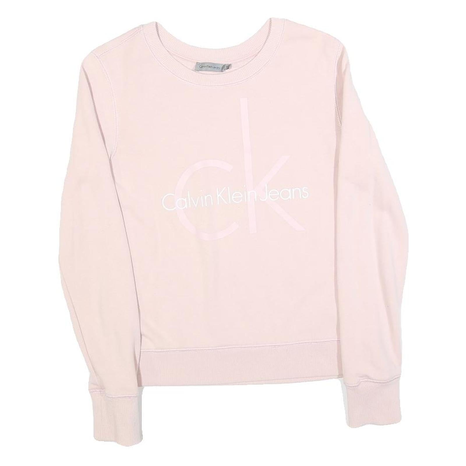CALVIN KLEIN Womens Pink Crew Neck XS Cotton Blend Sweatshirt Logo Print