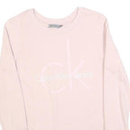 CALVIN KLEIN Womens Pink Crew Neck XS Cotton Blend Sweatshirt Logo Print