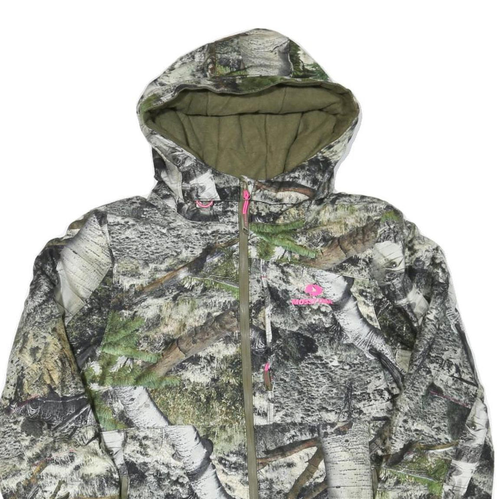 Womens Green Camouflage Hooded Jacket M Polyester Blend Zip Up Outdoor Wear