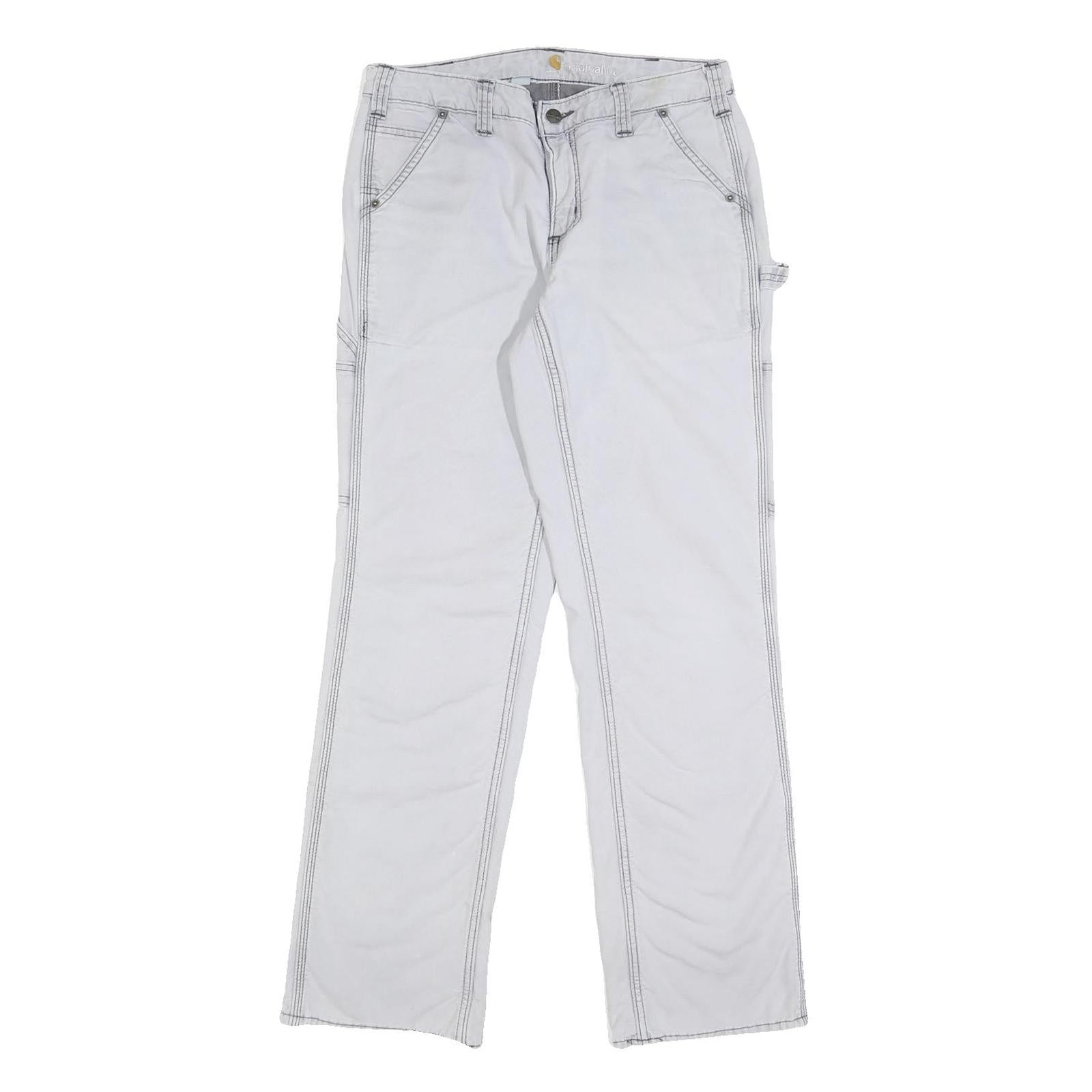 CARHARTT Fleece Lined Womens White Regular Straight Carpenter Trousers W29 L30
