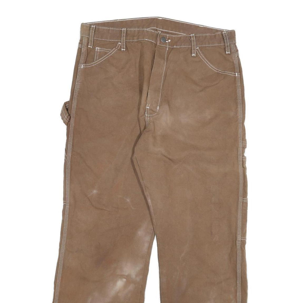 DICKIES Mens Cotton Blend Brown Regular Straight Trousers W34 L30 Workwear