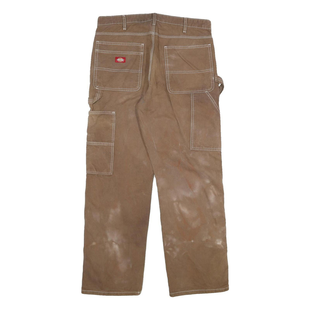 DICKIES Mens Cotton Blend Brown Regular Straight Trousers W34 L30 Workwear