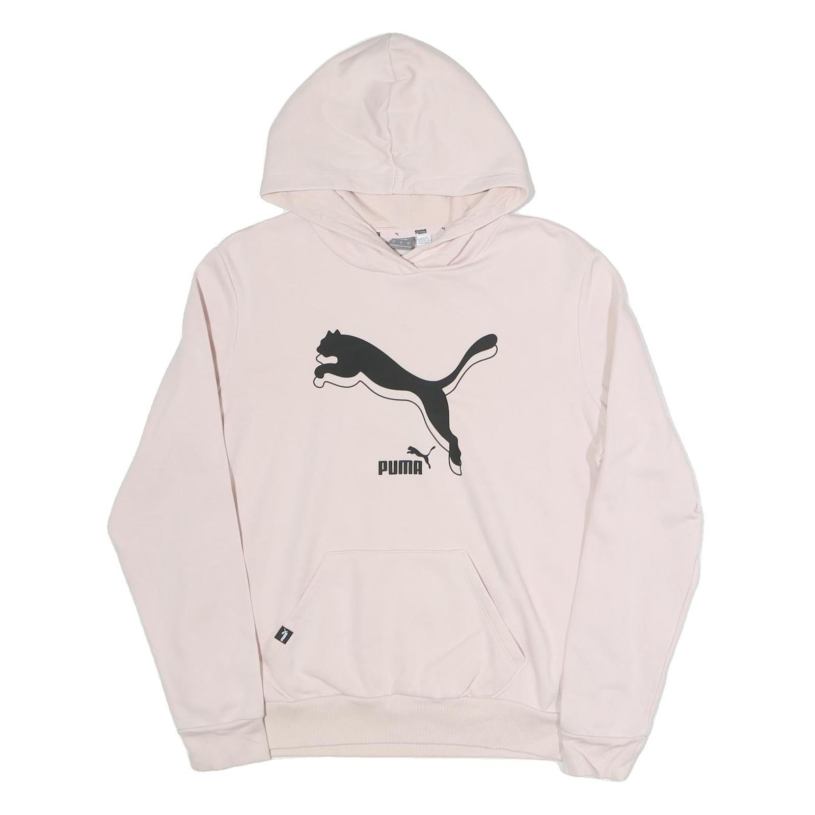 PUMA Womens Pink Hoodie L Cotton Blend Pullover Logo Sweatshirt