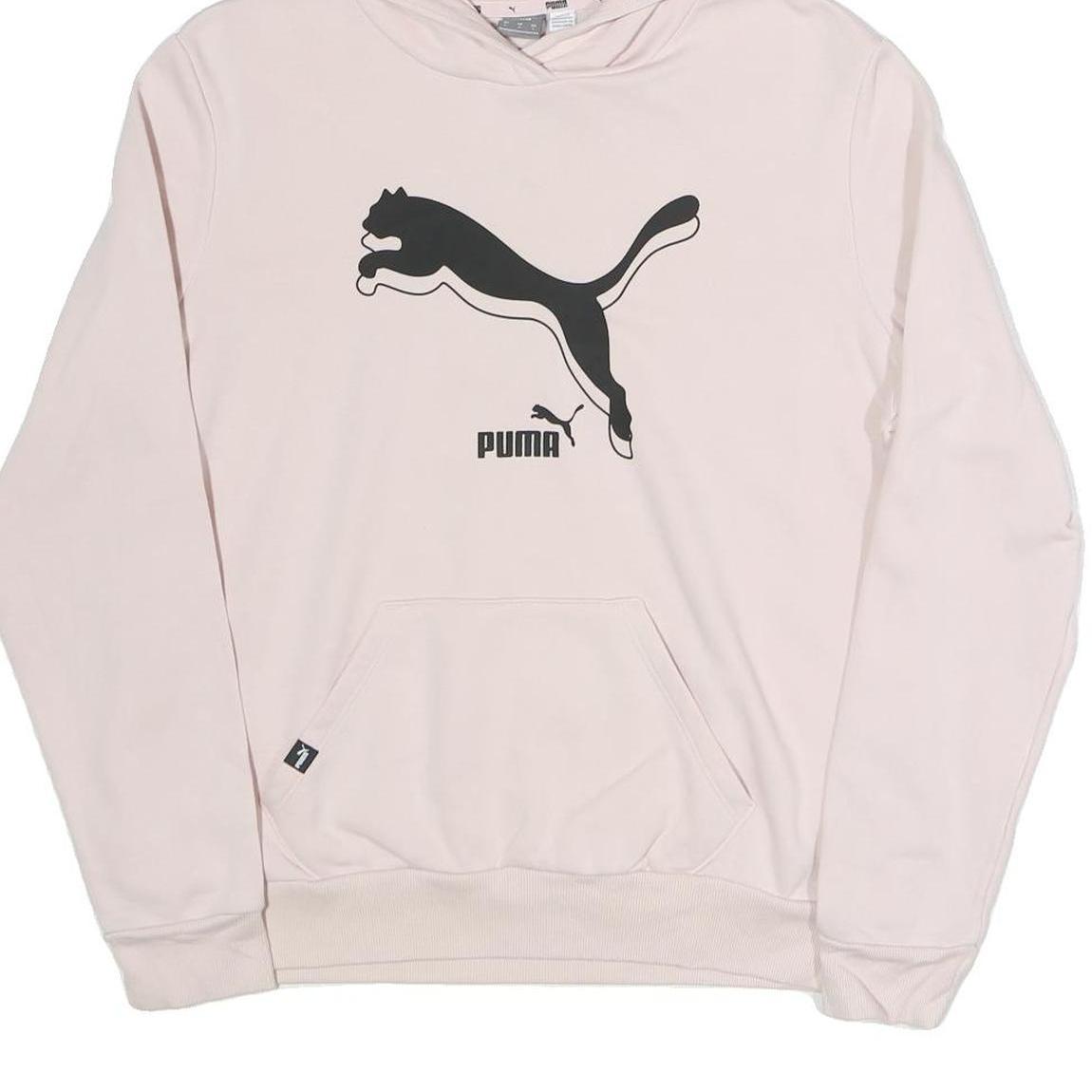 PUMA Womens Pink Hoodie L Cotton Blend Pullover Logo Sweatshirt