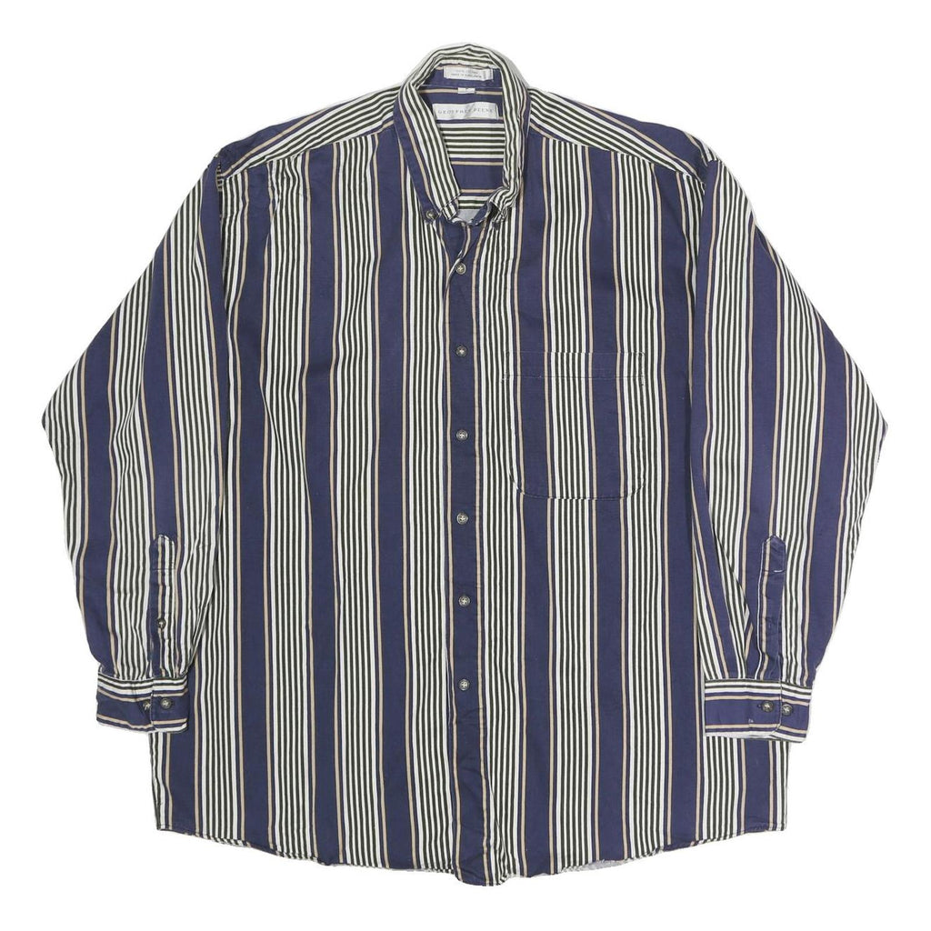 GEOFFREY BEAN Mens Blue & White Striped Shirt L Cotton Long Sleeve Button