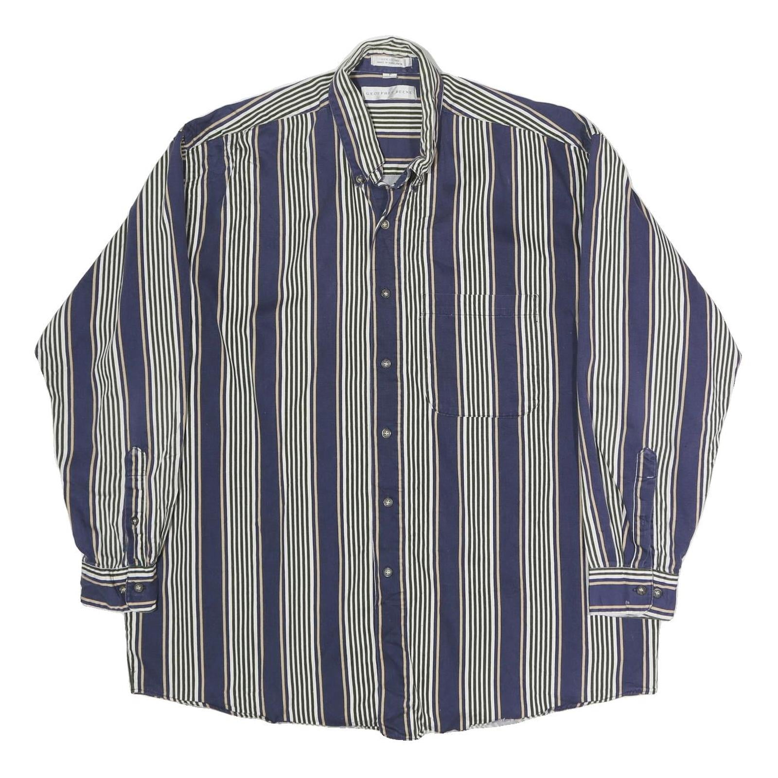 GEOFFREY BEAN Mens Blue & White Striped Shirt L Cotton Long Sleeve Button