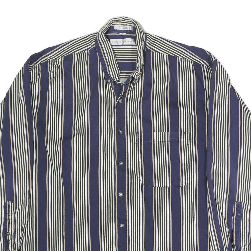 GEOFFREY BEAN Mens Blue & White Striped Shirt L Cotton Long Sleeve Button
