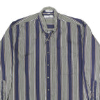 GEOFFREY BEAN Mens Blue & White Striped Shirt L Cotton Long Sleeve Button