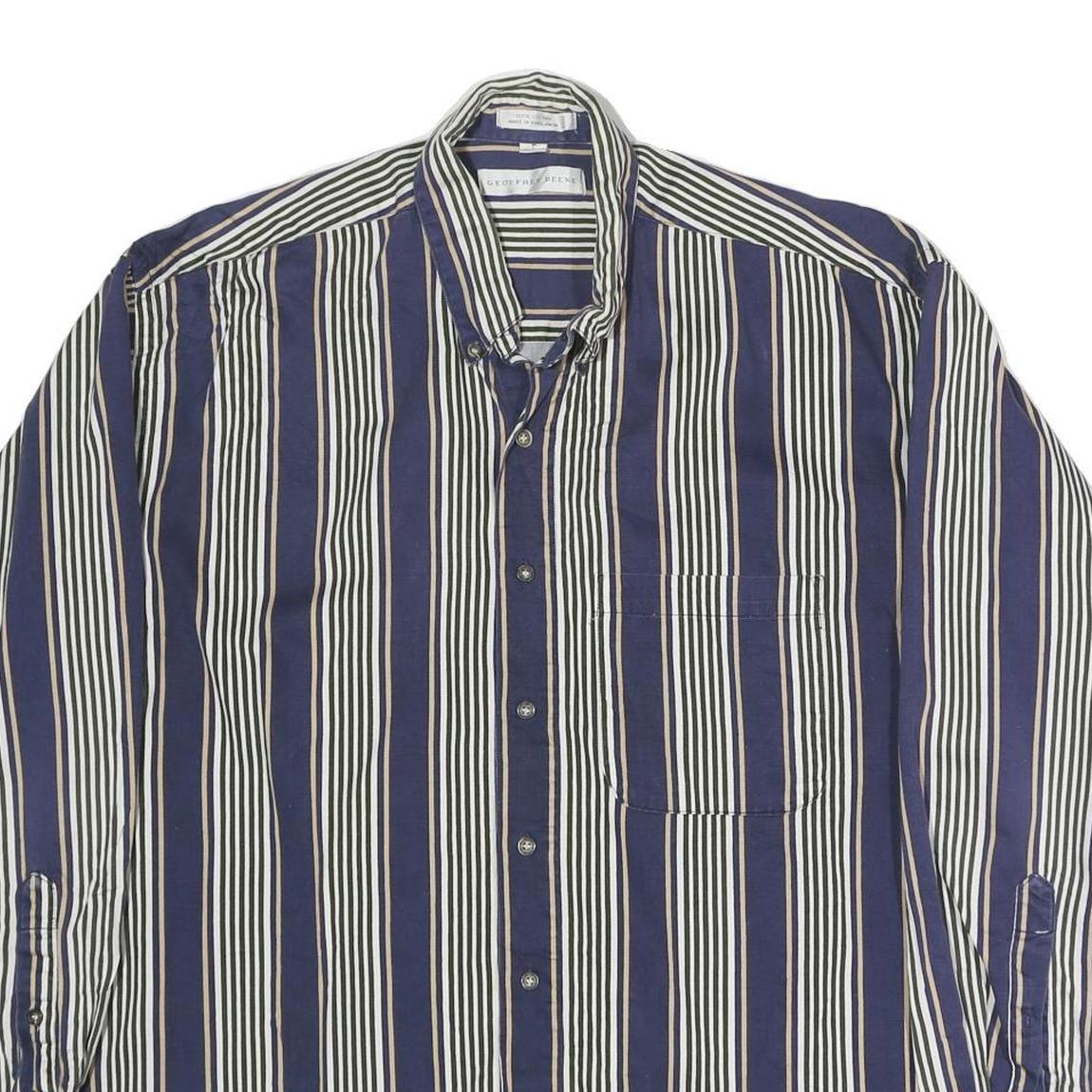 GEOFFREY BEAN Mens Blue & White Striped Shirt L Cotton Long Sleeve Button