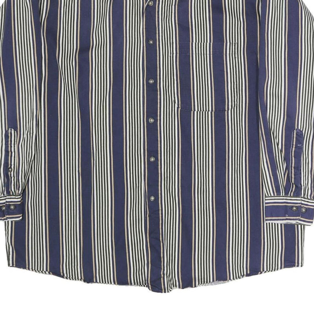 GEOFFREY BEAN Mens Blue & White Striped Shirt L Cotton Long Sleeve Button