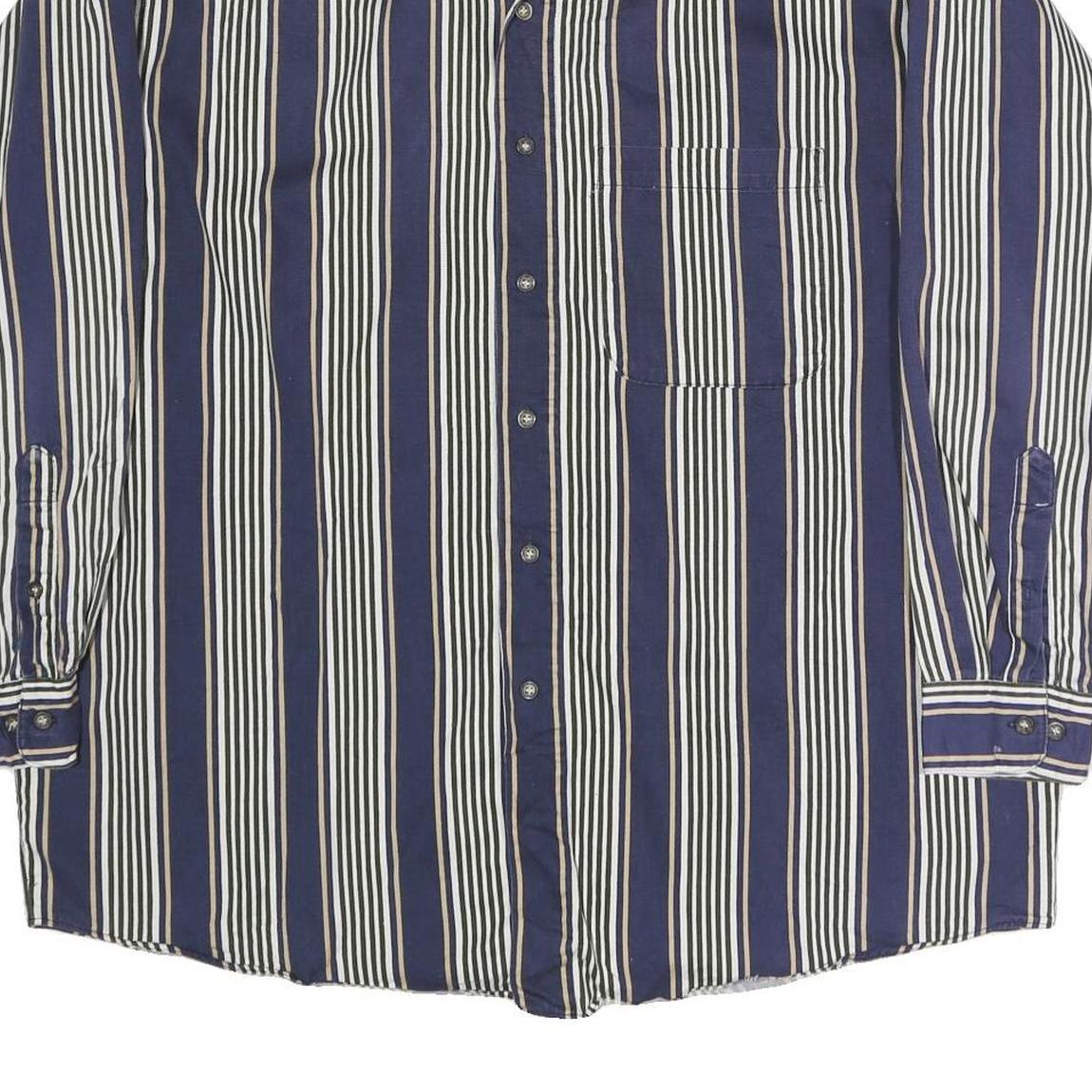 GEOFFREY BEAN Mens Blue & White Striped Shirt L Cotton Long Sleeve Button