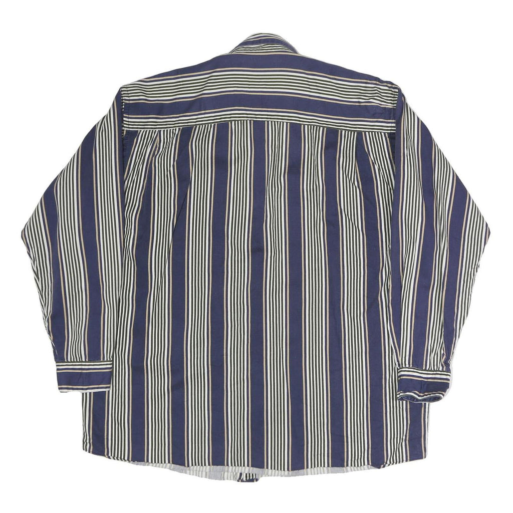 GEOFFREY BEAN Mens Blue & White Striped Shirt L Cotton Long Sleeve Button