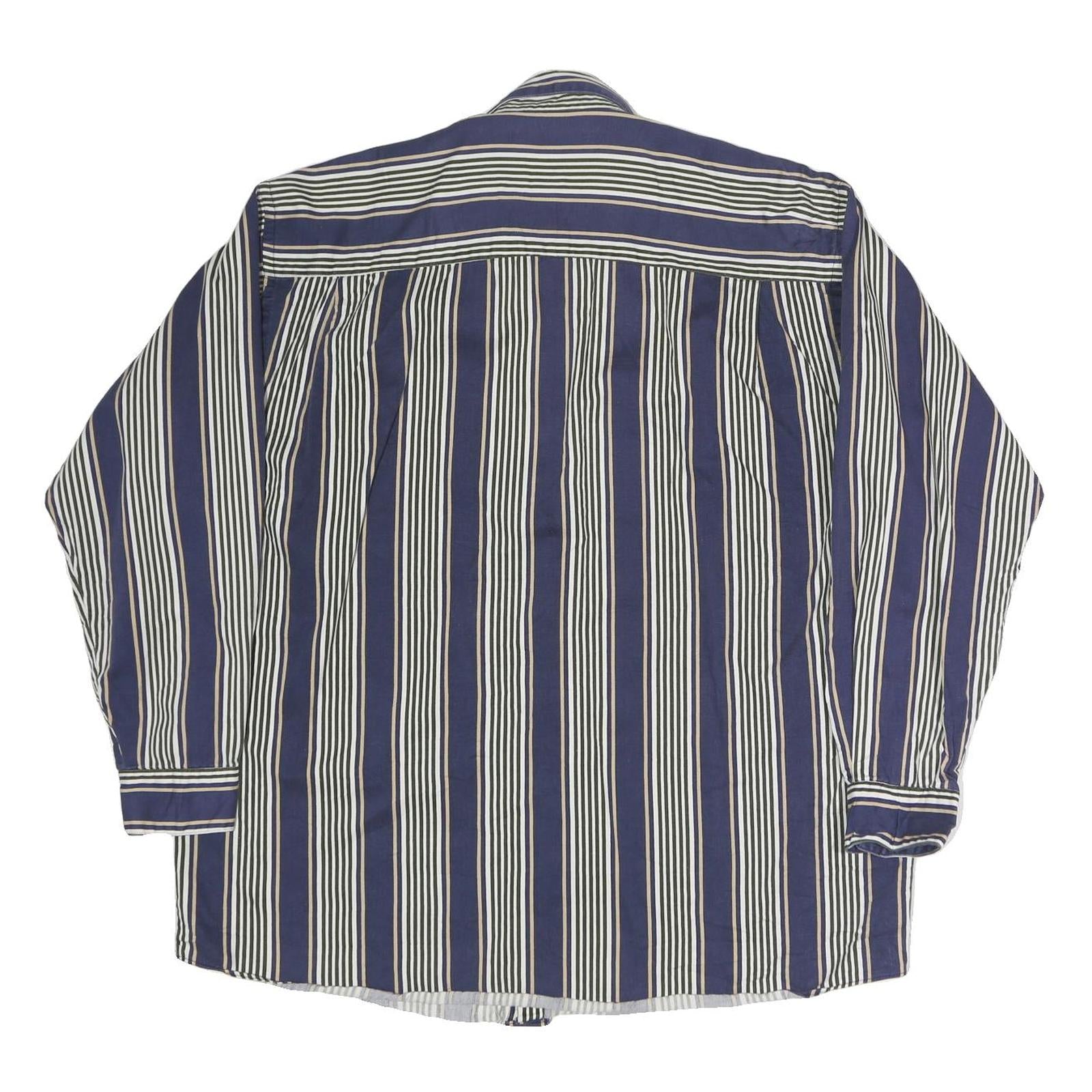 GEOFFREY BEAN Mens Blue & White Striped Shirt L Cotton Long Sleeve Button