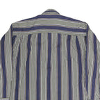 GEOFFREY BEAN Mens Blue & White Striped Shirt L Cotton Long Sleeve Button