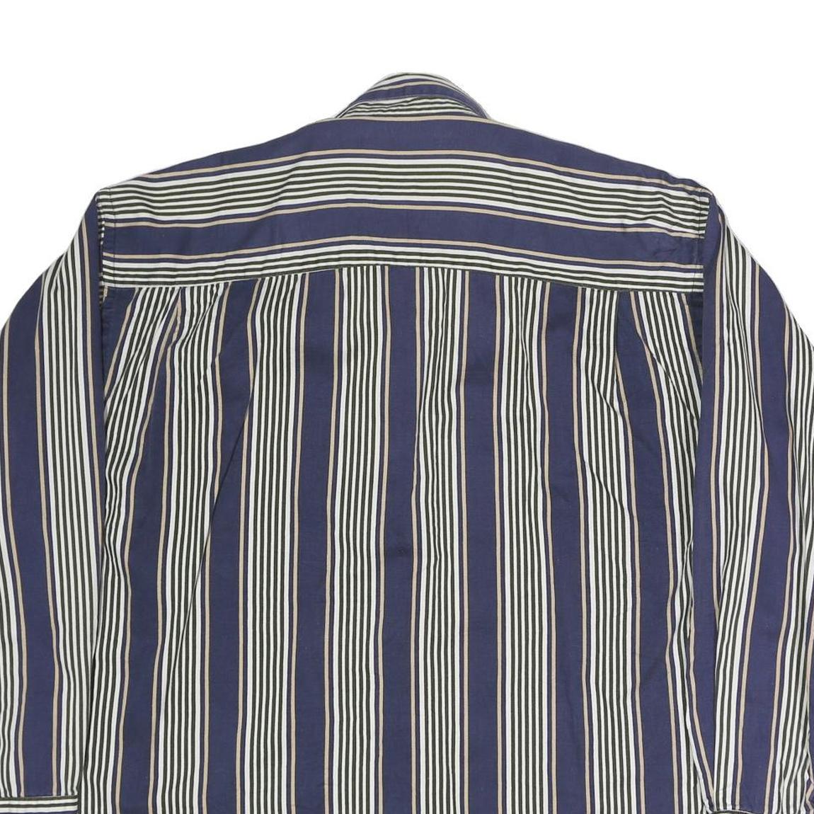 GEOFFREY BEAN Mens Blue & White Striped Shirt L Cotton Long Sleeve Button