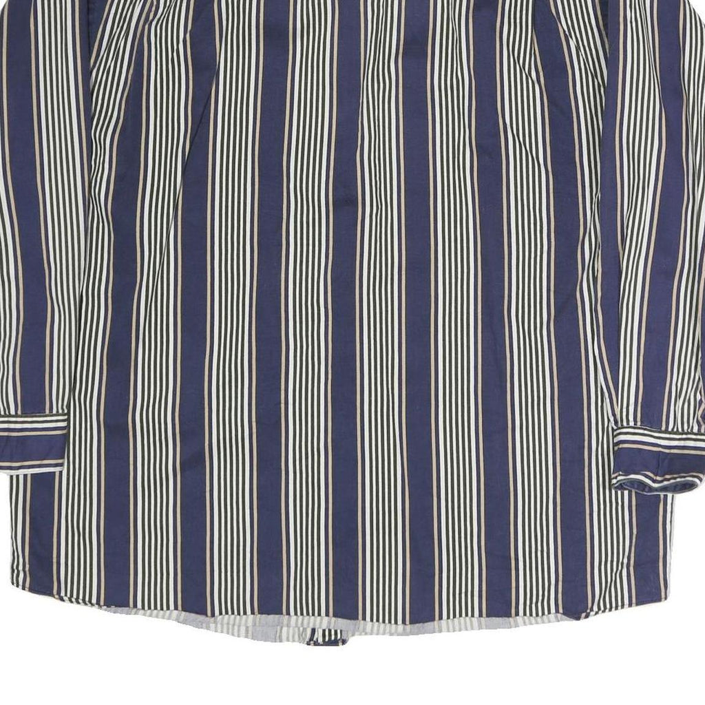 GEOFFREY BEAN Mens Blue & White Striped Shirt L Cotton Long Sleeve Button