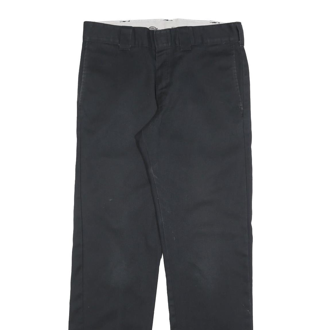 DICKIES Mens Cotton Blend Black Slim Straight Trousers W32 L32 Workwear Zip