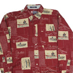 CHAPS Mens Red & Beige Pattern Cotton Shirt M Button-Down Casual Long Sleeve