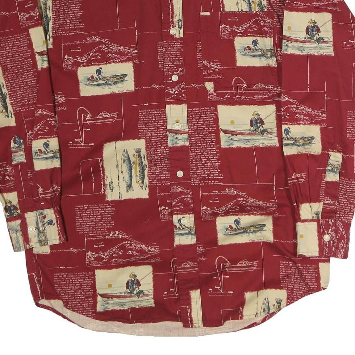 CHAPS Mens Red & Beige Pattern Cotton Shirt M Button-Down Casual Long Sleeve