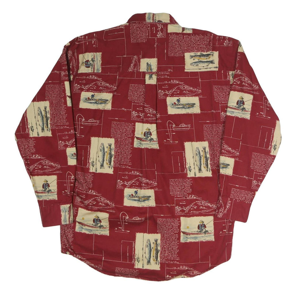 CHAPS Mens Red & Beige Pattern Cotton Shirt M Button-Down Casual Long Sleeve