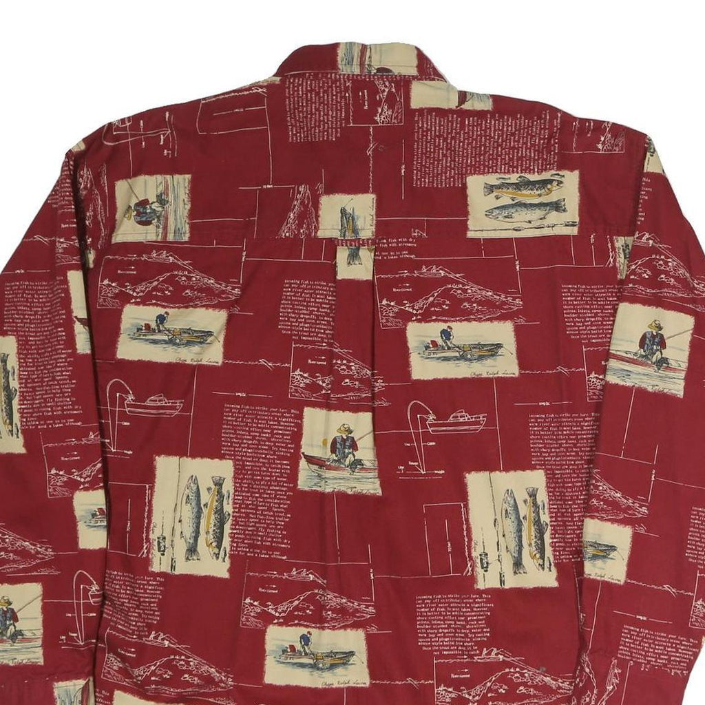 CHAPS Mens Red & Beige Pattern Cotton Shirt M Button-Down Casual Long Sleeve