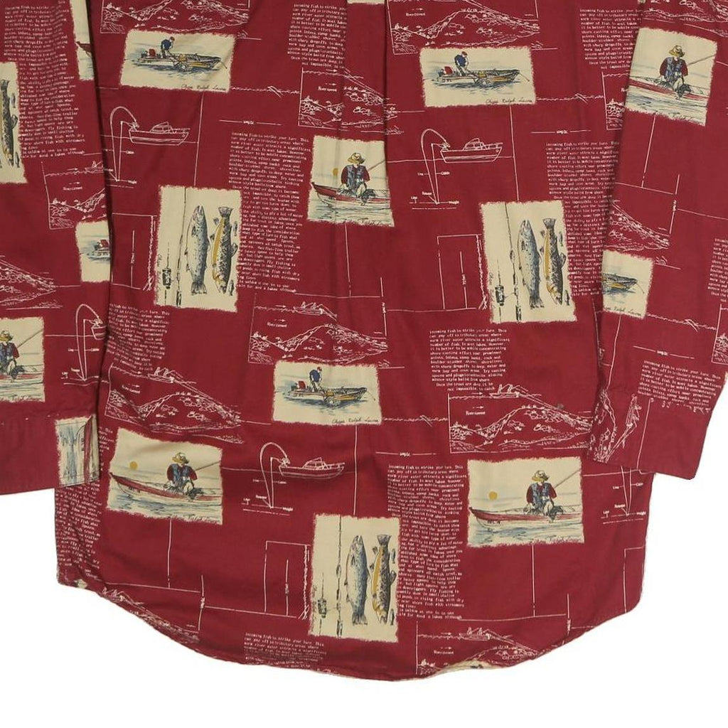CHAPS Mens Red & Beige Pattern Cotton Shirt M Button-Down Casual Long Sleeve