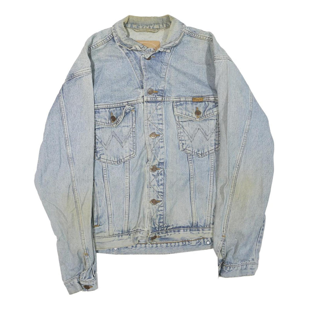 WRANGLER Mens Blue Denim Jacket L Cotton Blend Button Classic Vintage Western