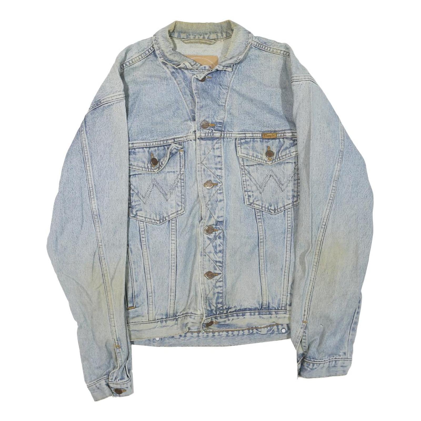 WRANGLER Mens Blue Denim Jacket L Cotton Blend Button Classic Vintage Western