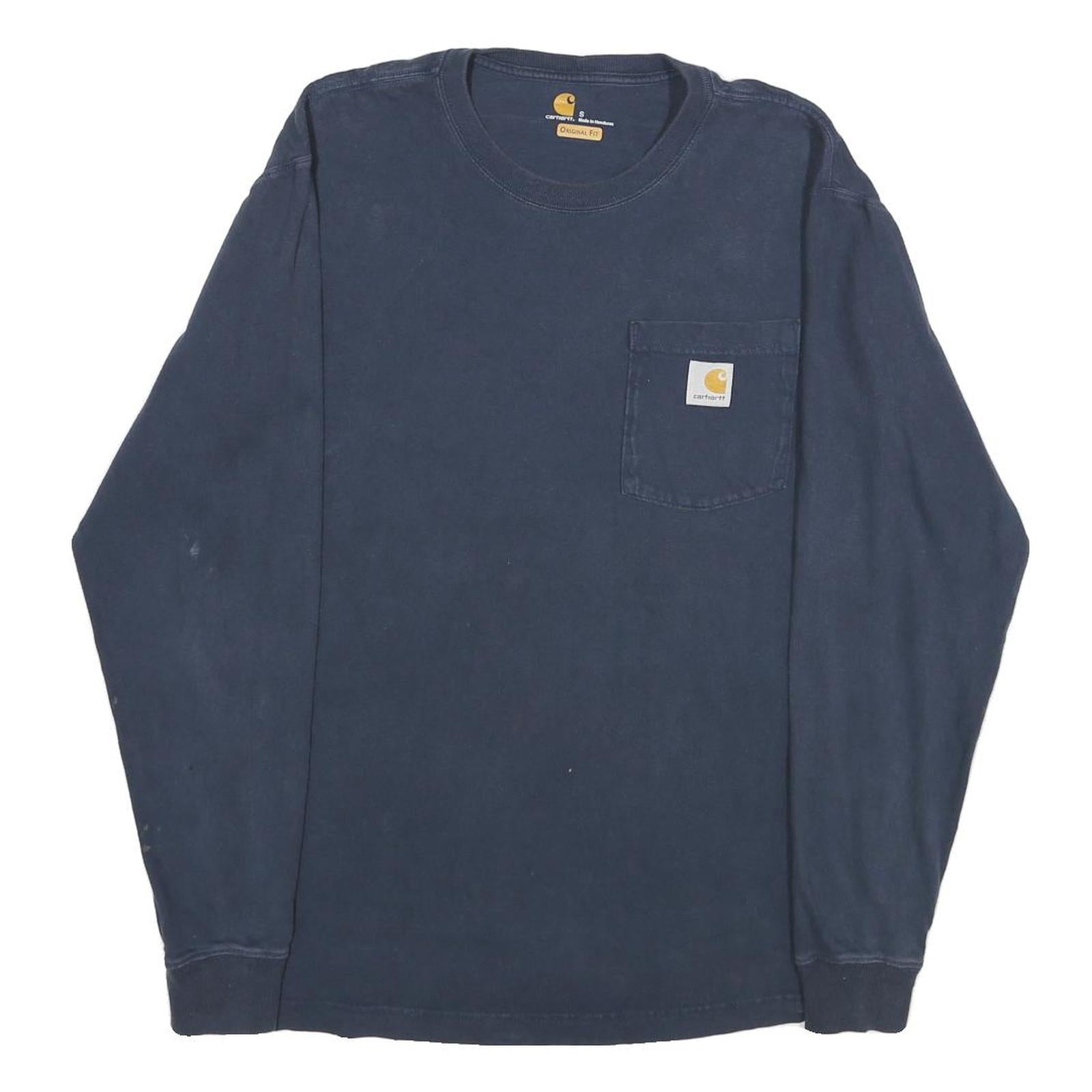 CARHARTT Mens Blue Long Sleeve T-Shirt S Crew Neck Cotton Pocket