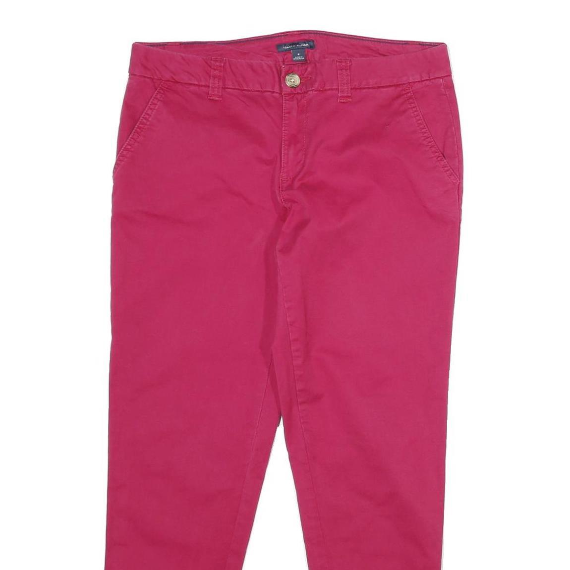 TOMMY HILFIGER Womens Cotton Blend Red Regular Trousers W32 L28 Classic Zip
