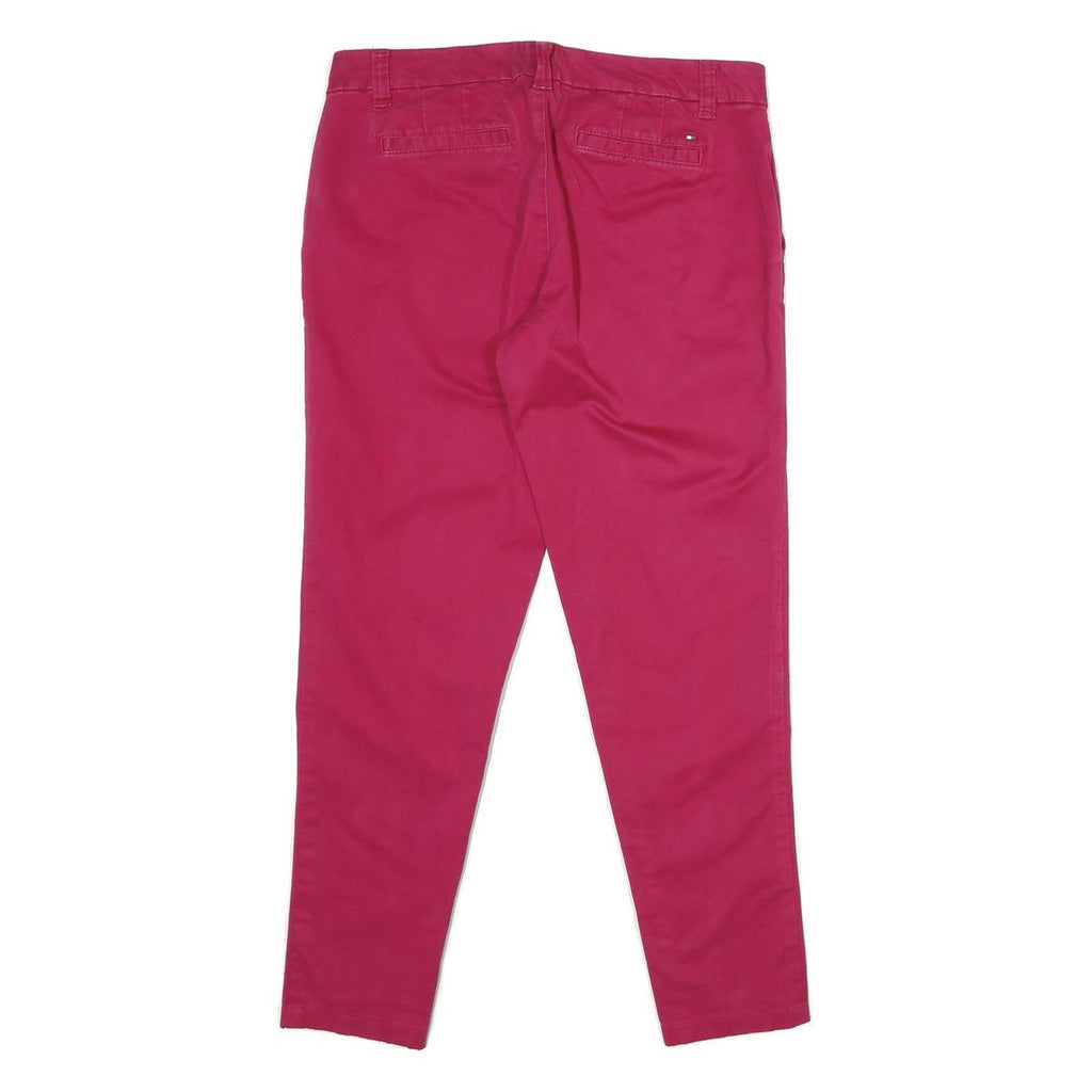TOMMY HILFIGER Womens Cotton Blend Red Regular Trousers W32 L28 Classic Zip