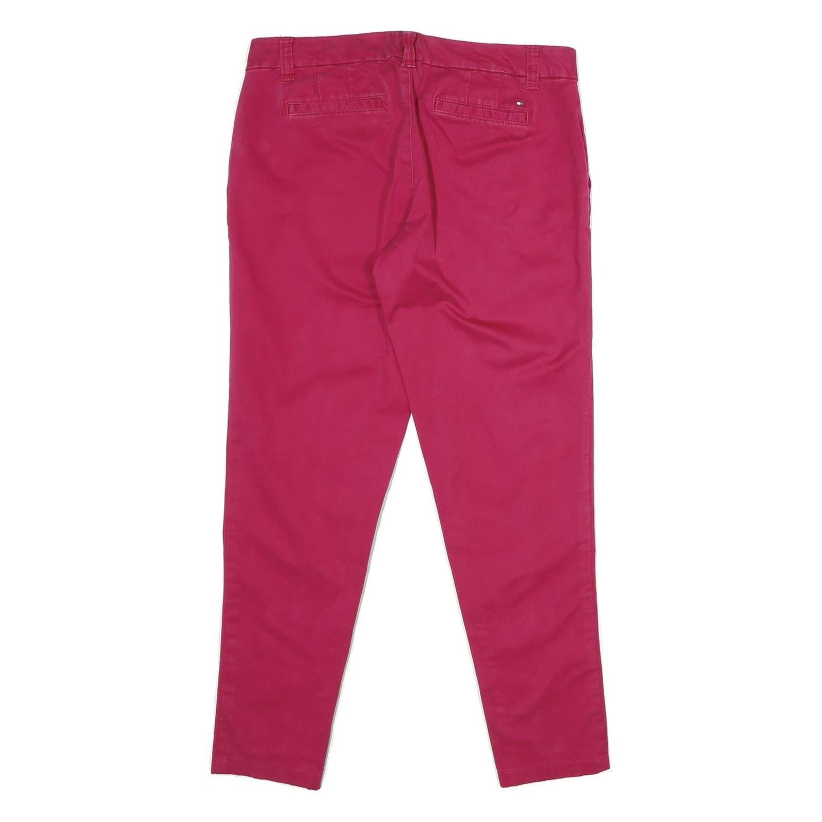 TOMMY HILFIGER Womens Cotton Blend Red Regular Trousers W32 L28 Classic Zip