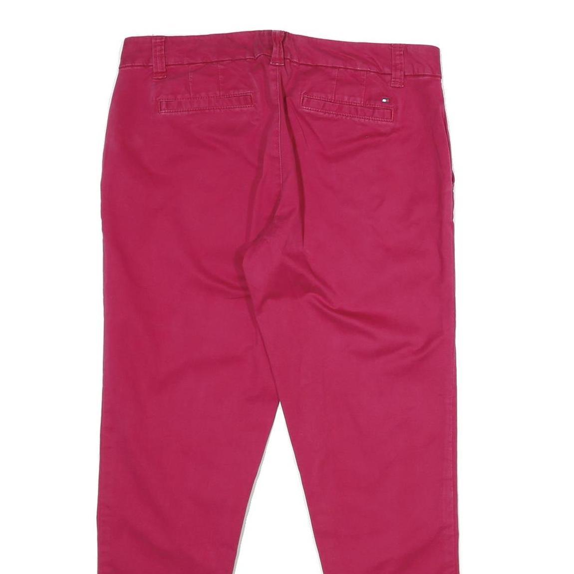 TOMMY HILFIGER Womens Cotton Blend Red Regular Trousers W32 L28 Classic Zip