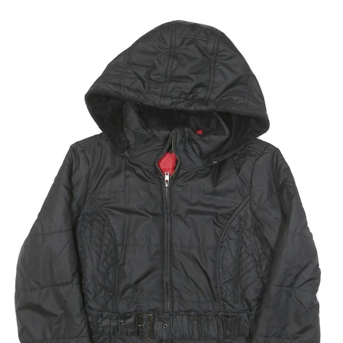 TOMMY HILFIGER Womens Black Classic Jacket M Polyester Blend Quilted Hooded Zip